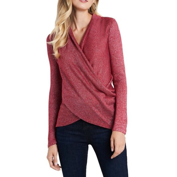 NWT 1.STATE Size M Sparkle Cozy Crisscross Front Knit Top Red MSRP $89 - Picture 1 of 9